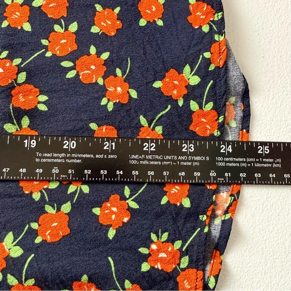 J.Crew Re-Imagined Navy Floral Viscose Blouse Long Sleeve Boho Top Size L